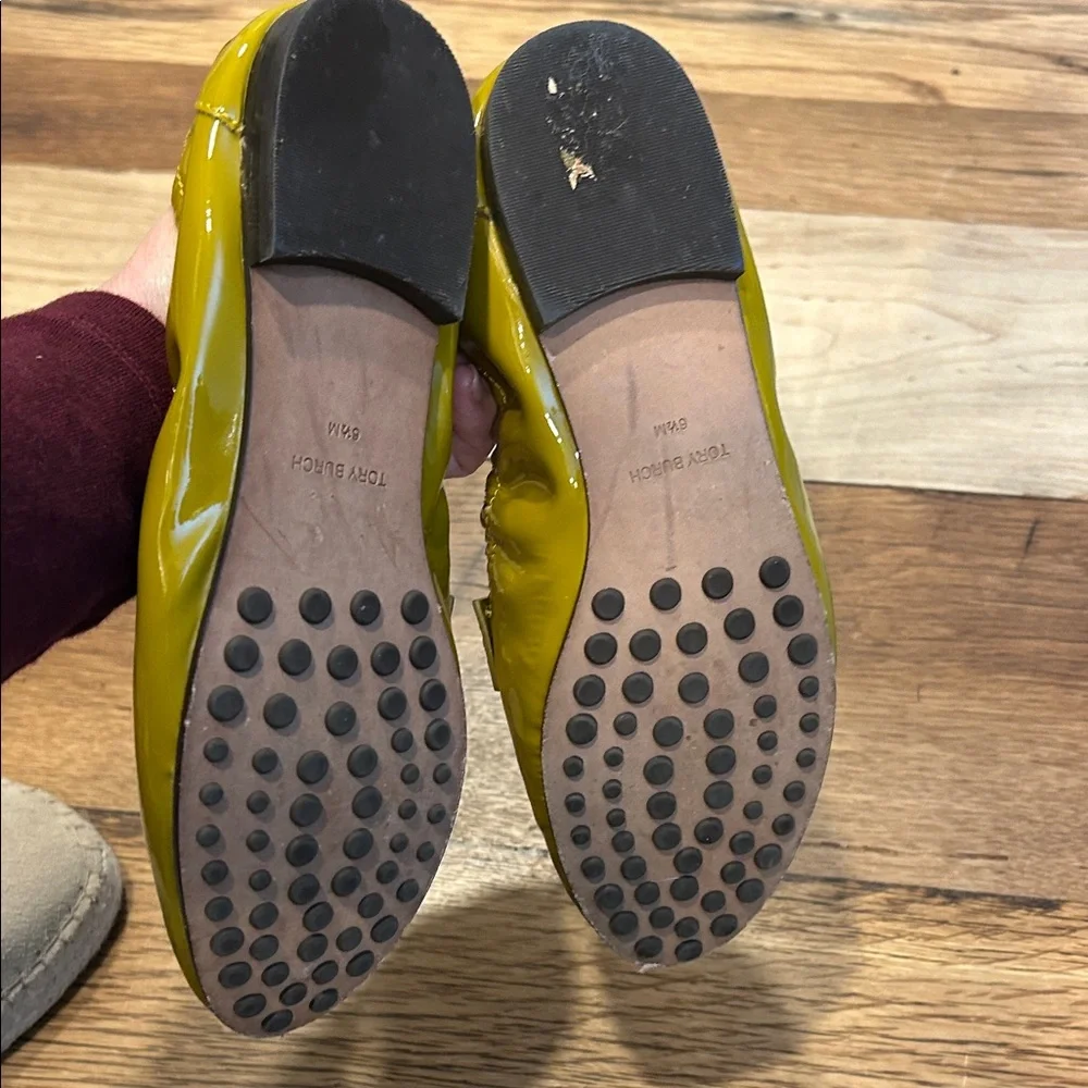 Tory Burch Chartreuse Patent Leather Driver Loafers
